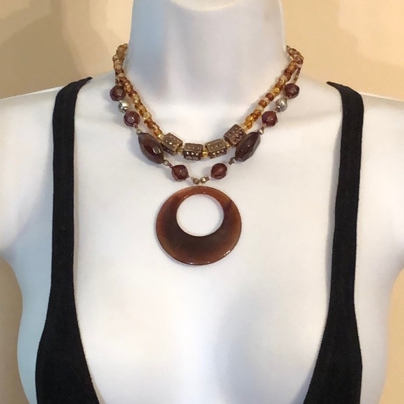 CURATED bundle 90's boho festival necklaces layered look free spirit earthy tone - Picture 2 of 6